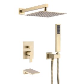 10 Inches Wall Mounted Rainfall Shower Head System Shower Faucet Brushed Gold