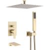 Brushed Gold 12 inches Rain Shower Faucet Sets with Waterfall Tub Spout and Handheld Shower Head