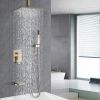Brushed Gold 12 inches Rain Shower Faucet Sets with Waterfall Tub Spout and Handheld Shower Head