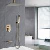 Brushed Gold 12 inches Rain Shower Faucet Sets with Waterfall Tub Spout and Handheld Shower Head