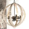 Calder Wooden Orb Shape Chandelier With Metal Chain And Six Bulb Holders, White